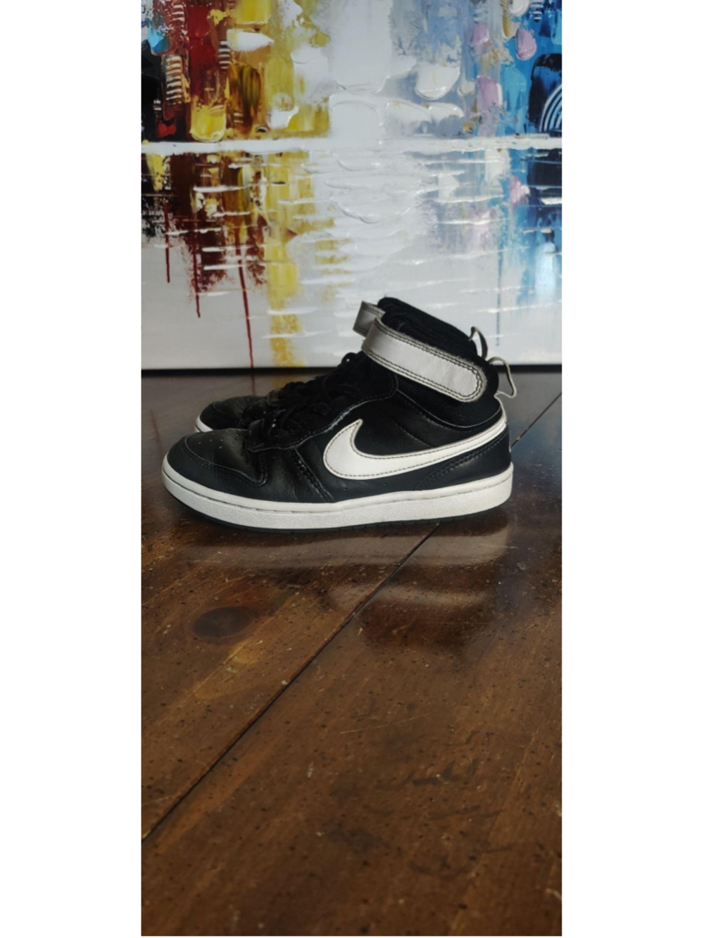 Nike High Top Shoes Kids Size 13C Black White Strap School Athletic Sneakers